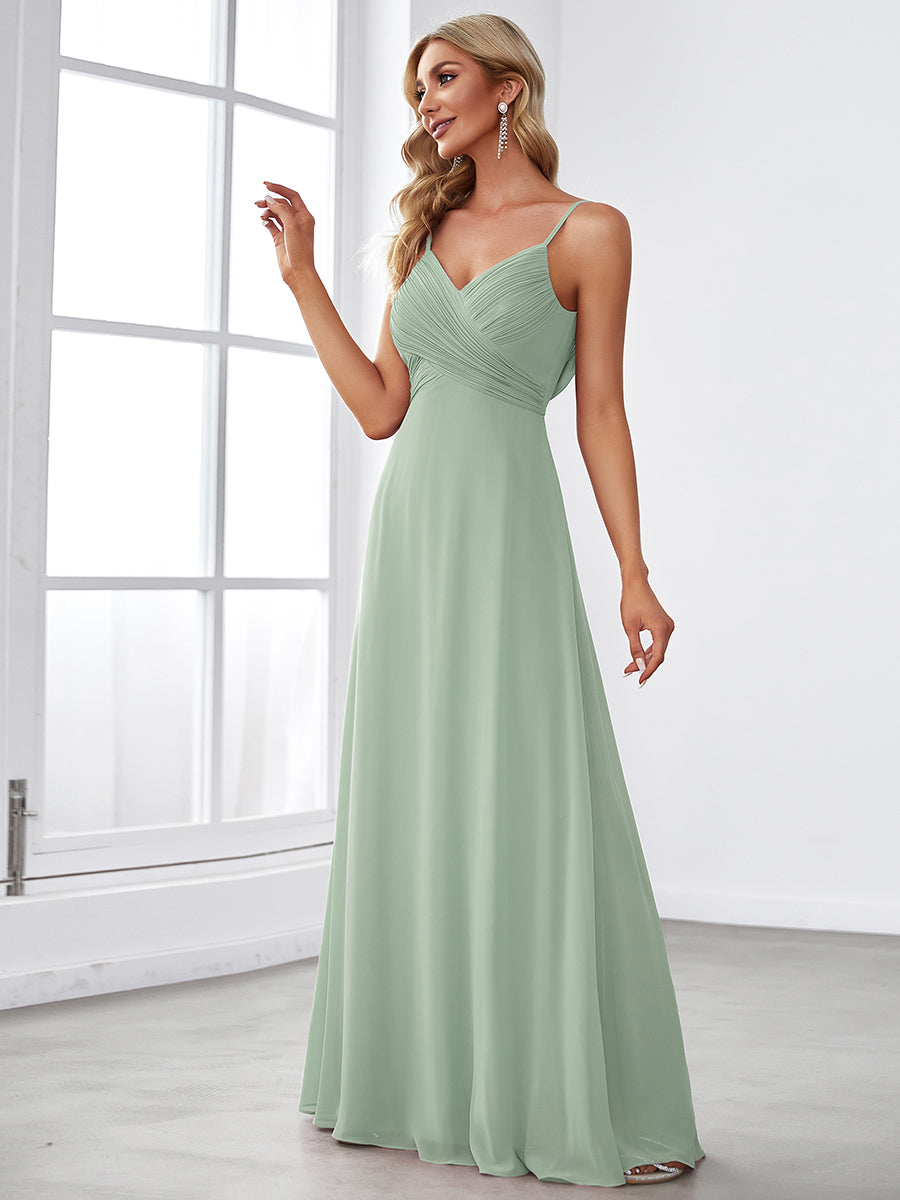 Robe de demoiselle d'honneur drapée au dos avec décolleté en cœur #Couleur_Menthe Verte
