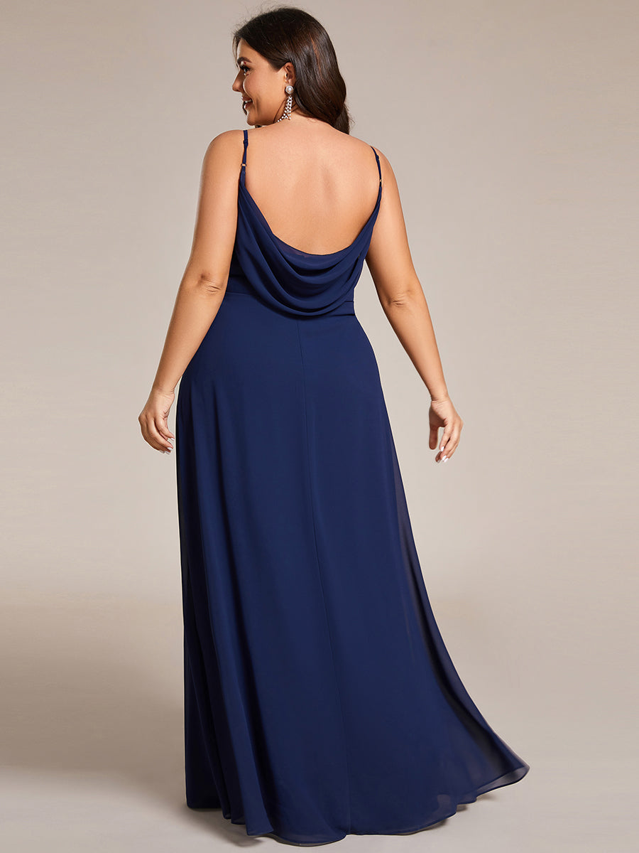 Robe de demoiselle d'honneur drapée au dos avec décolleté en cœur #Couleur_Bleu Marine