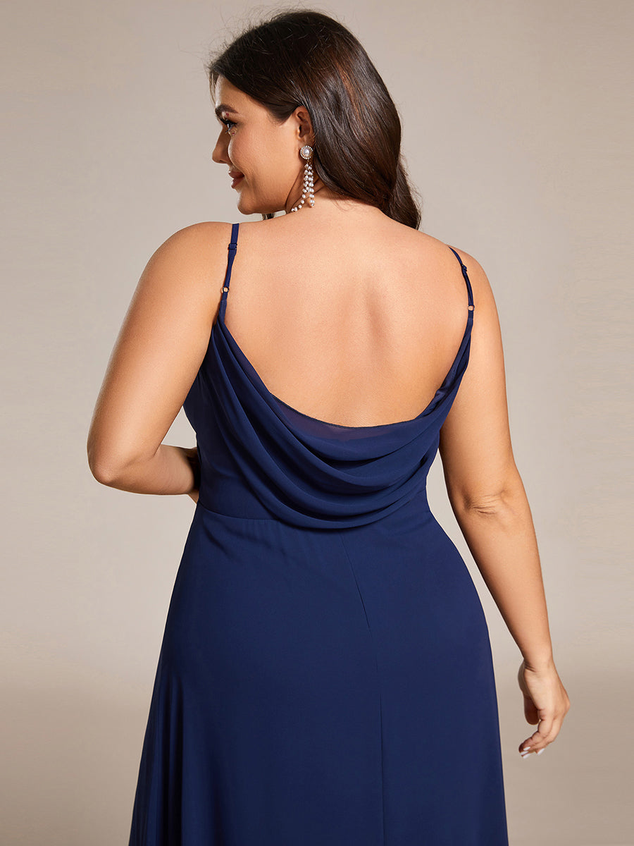 Robe de demoiselle d'honneur drapée au dos avec décolleté en cœur #Couleur_Bleu Marine