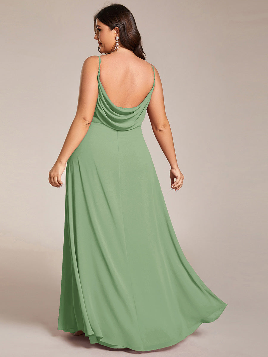 Robe de demoiselle d'honneur drapée au dos avec décolleté en cœur #Couleur_Vert Sauge
