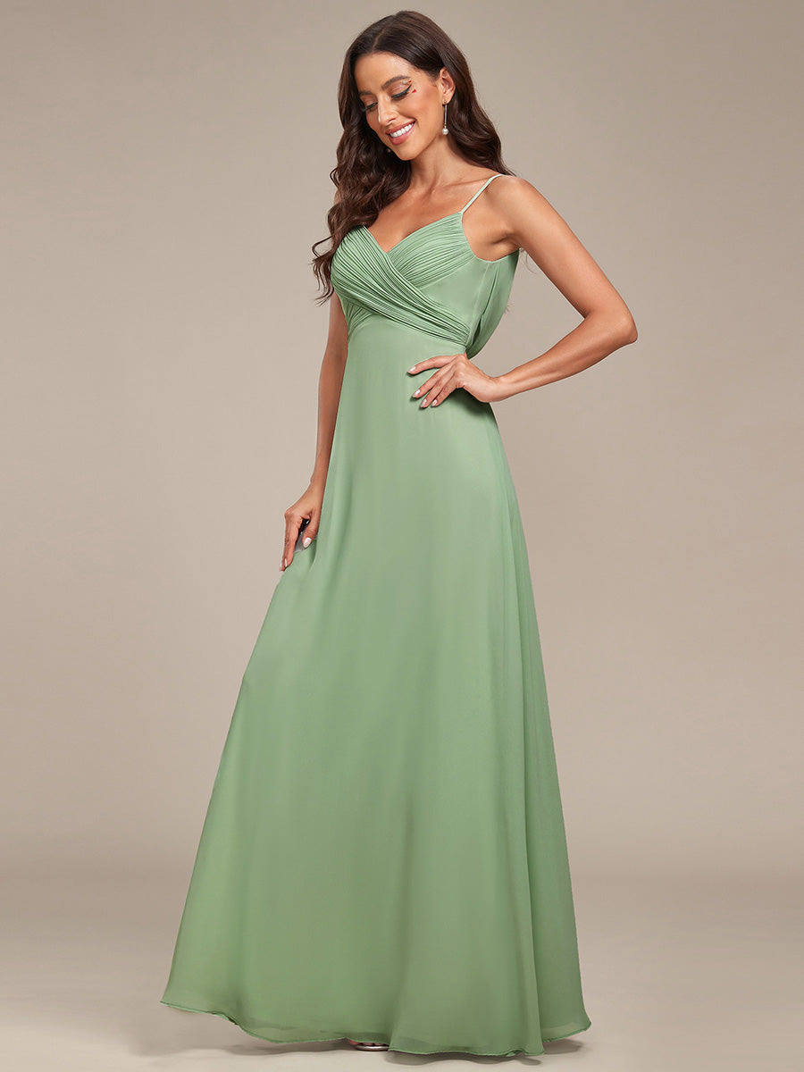 Robe de demoiselle d'honneur drapée au dos avec décolleté en cœur #Couleur_Vert Sauge