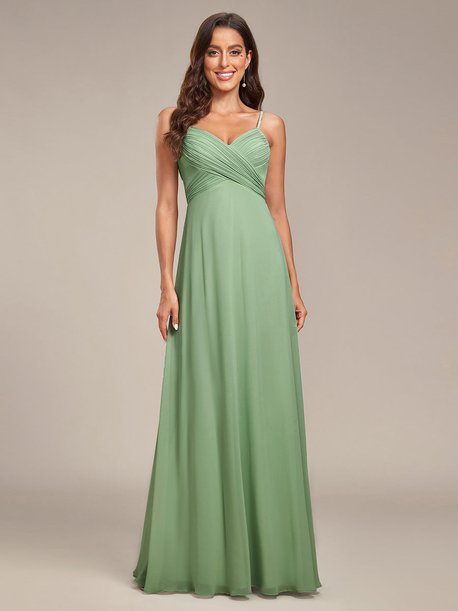 Robe de demoiselle d'honneur drapée au dos avec décolleté en cœur #Couleur_Vert Sauge