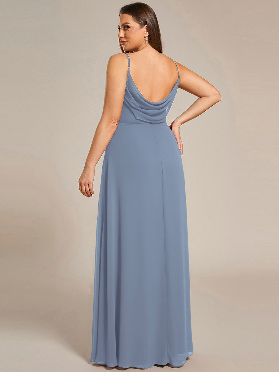 Robe de demoiselle d'honneur drapée au dos avec décolleté en cœur #Couleur_Bleu Ardoise
