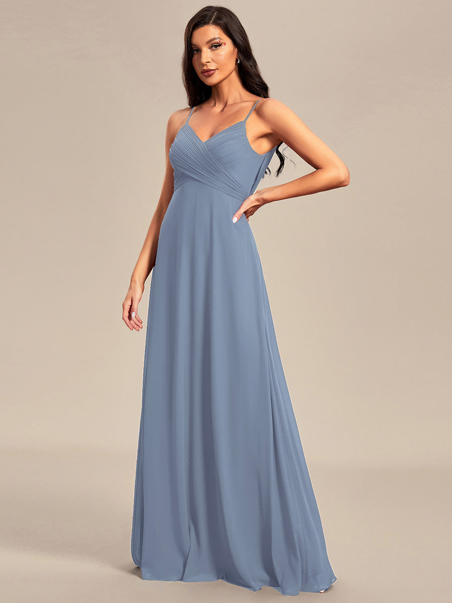 Robe de demoiselle d'honneur drapée au dos avec décolleté en cœur #Couleur_Bleu Ardoise