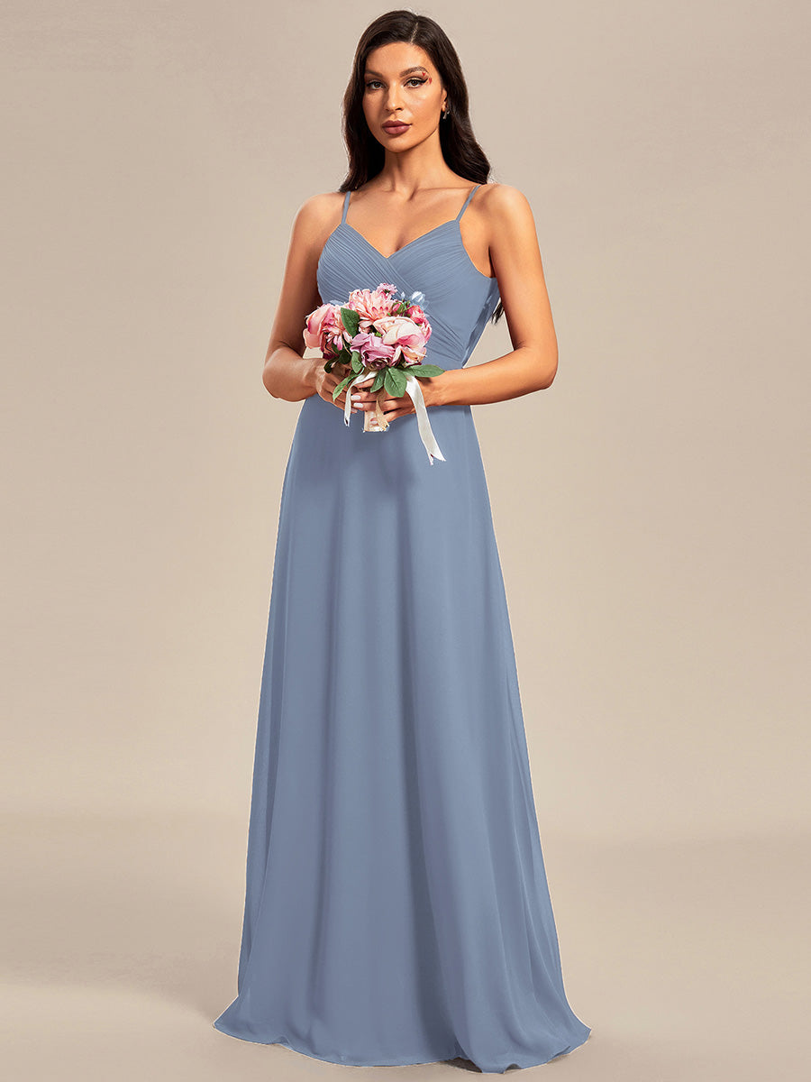 Robe de demoiselle d'honneur drapée au dos avec décolleté en cœur #Couleur_Bleu Ardoise