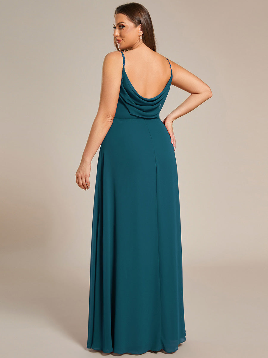 Robe de demoiselle d'honneur drapée au dos avec décolleté en cœur #Couleur_Bleu Sarcelle