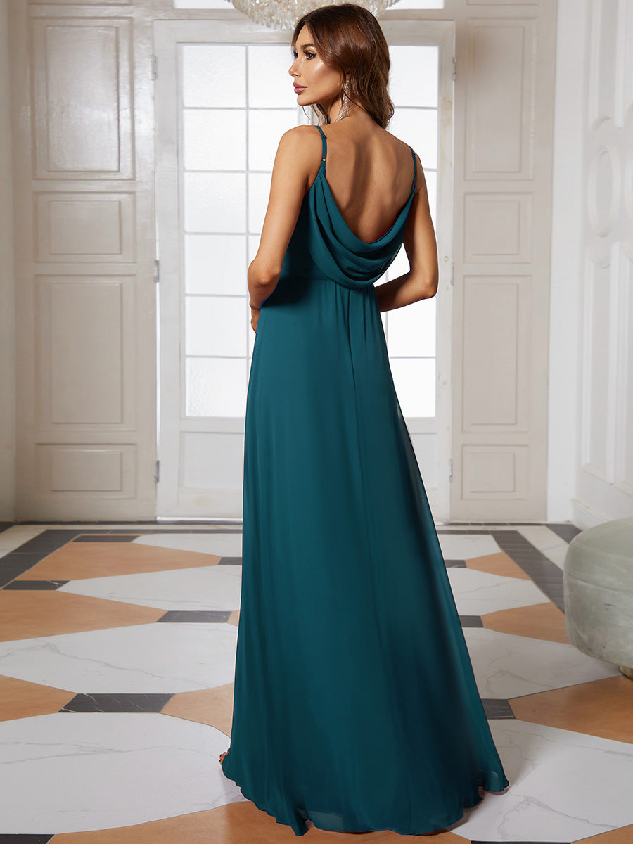 Robe de demoiselle d'honneur drapée au dos avec décolleté en cœur #Couleur_Bleu Sarcelle
