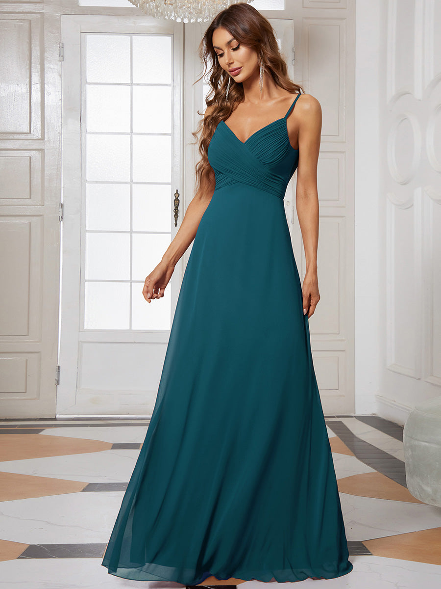 Robe de demoiselle d'honneur drapée au dos avec décolleté en cœur #Couleur_Bleu Sarcelle