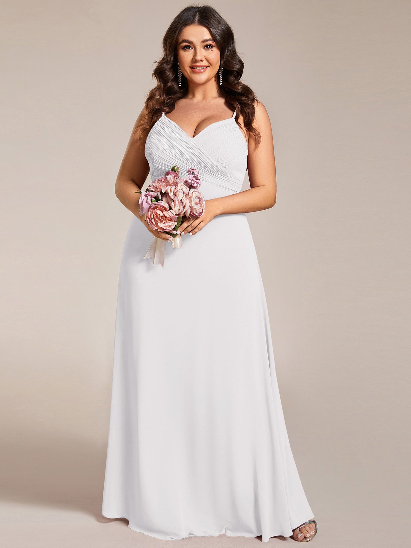 Robe de demoiselle d'honneur drapée au dos avec décolleté en cœur #Couleur_Blanc