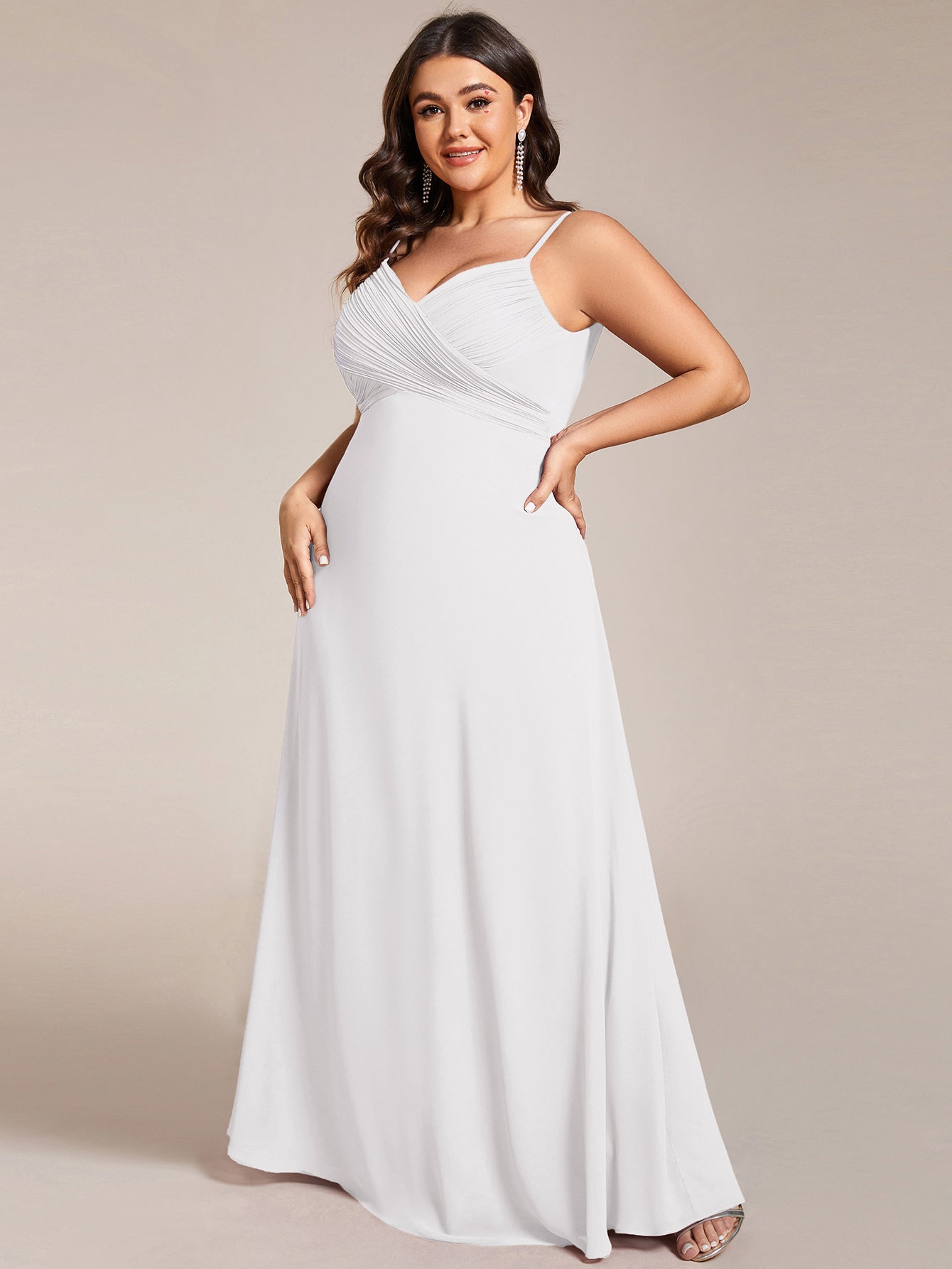 Robe de demoiselle d'honneur drapée au dos avec décolleté en cœur #Couleur_Blanc