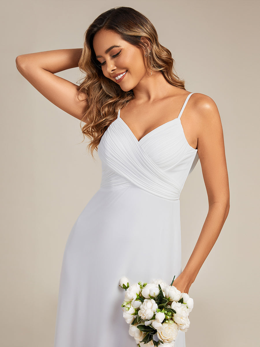 Robe de demoiselle d'honneur drapée au dos avec décolleté en cœur #Couleur_Blanc