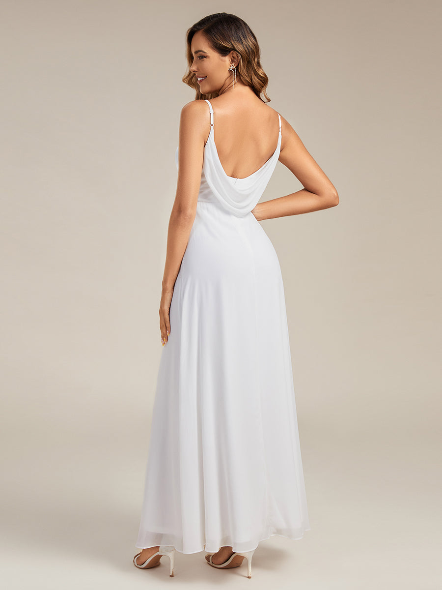 Robe de demoiselle d'honneur drapée au dos avec décolleté en cœur #Couleur_Blanc
