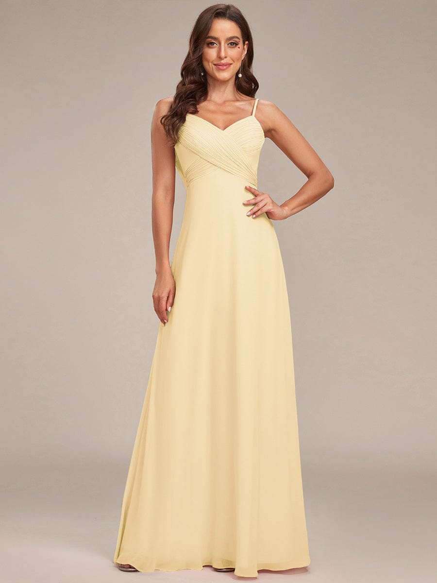 Robe D'invité De Mariage En Mousseline De Soie Mi-Longue Plissée à Manches à Volants Et Col En V  #Couleur_Jaune