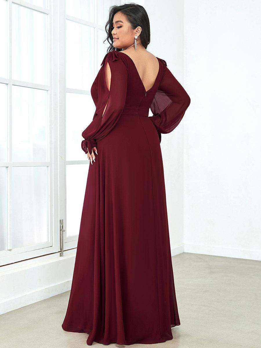 Robe invitée mariage à manches fendues et dos nu #Couleur_Bordeaux