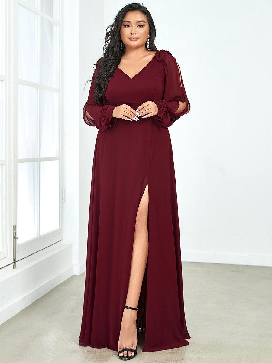 Robe invitée mariage à manches fendues et dos nu #Couleur_Bordeaux