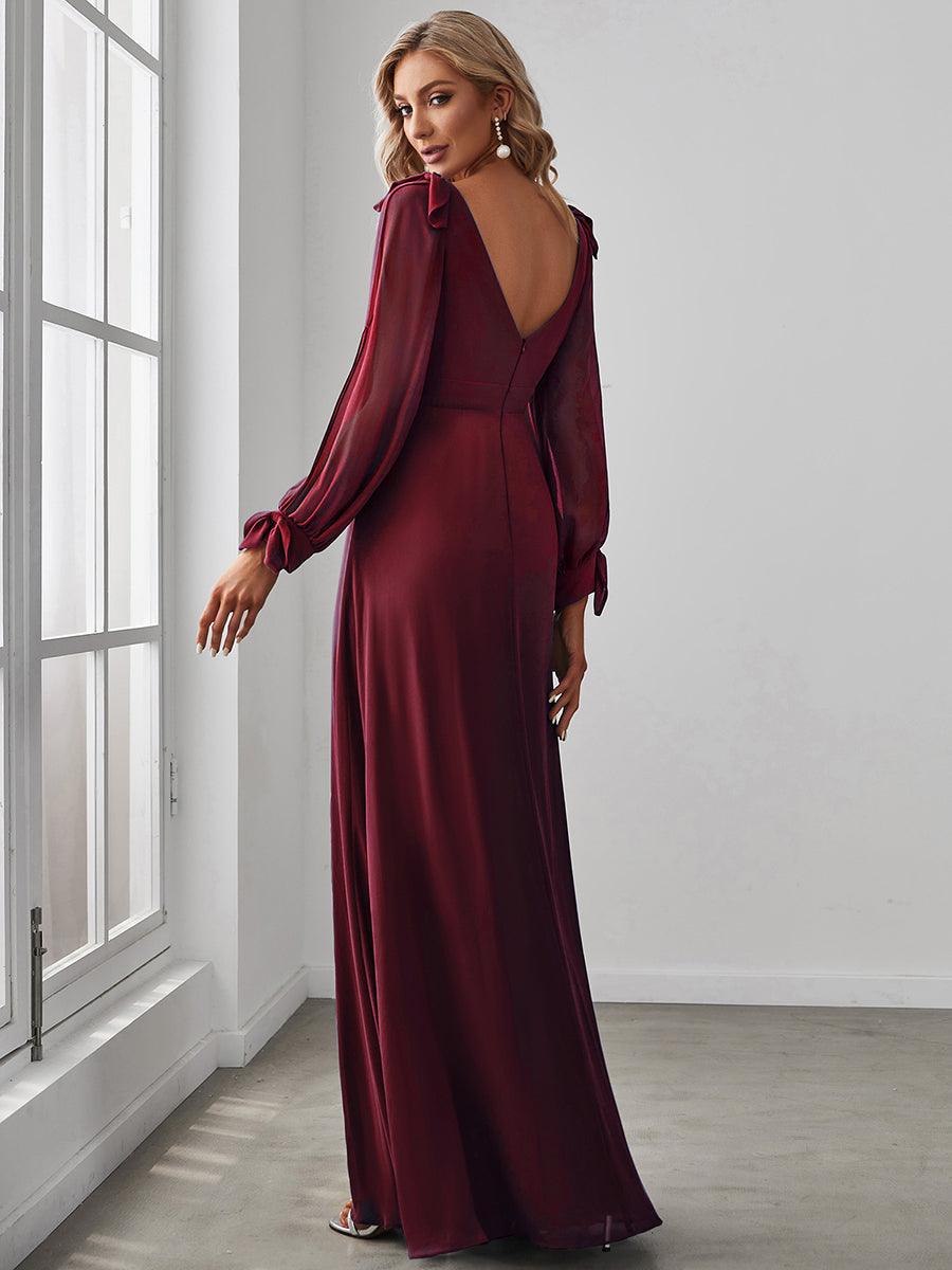 Robe invitée mariage à manches fendues et dos nu #Couleur_Bordeaux