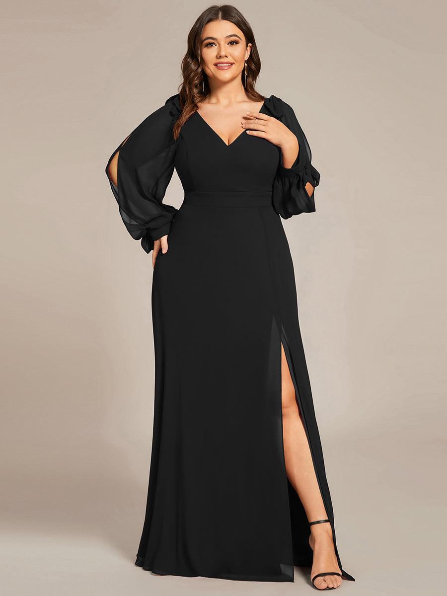 Robe invitée mariage à manches fendues et dos nu #Couleur_Noir