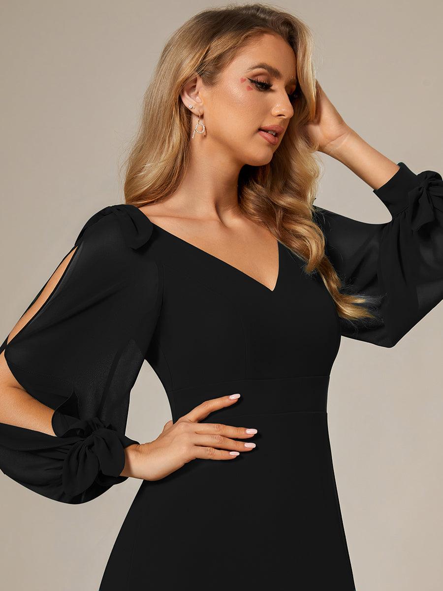 Robe invitée mariage à manches fendues et dos nu #Couleur_Noir