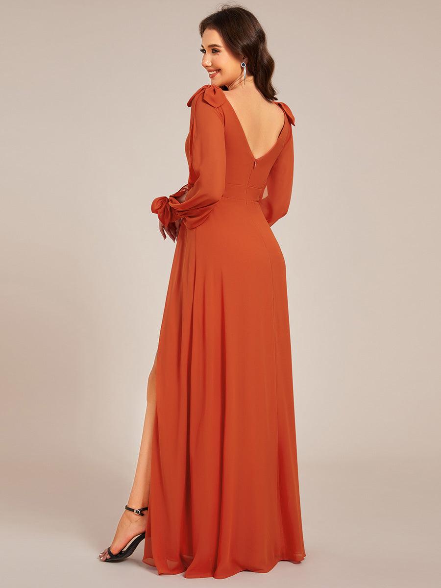 Robe invitée mariage à manches fendues et dos nu #Couleur_Burnt Orange