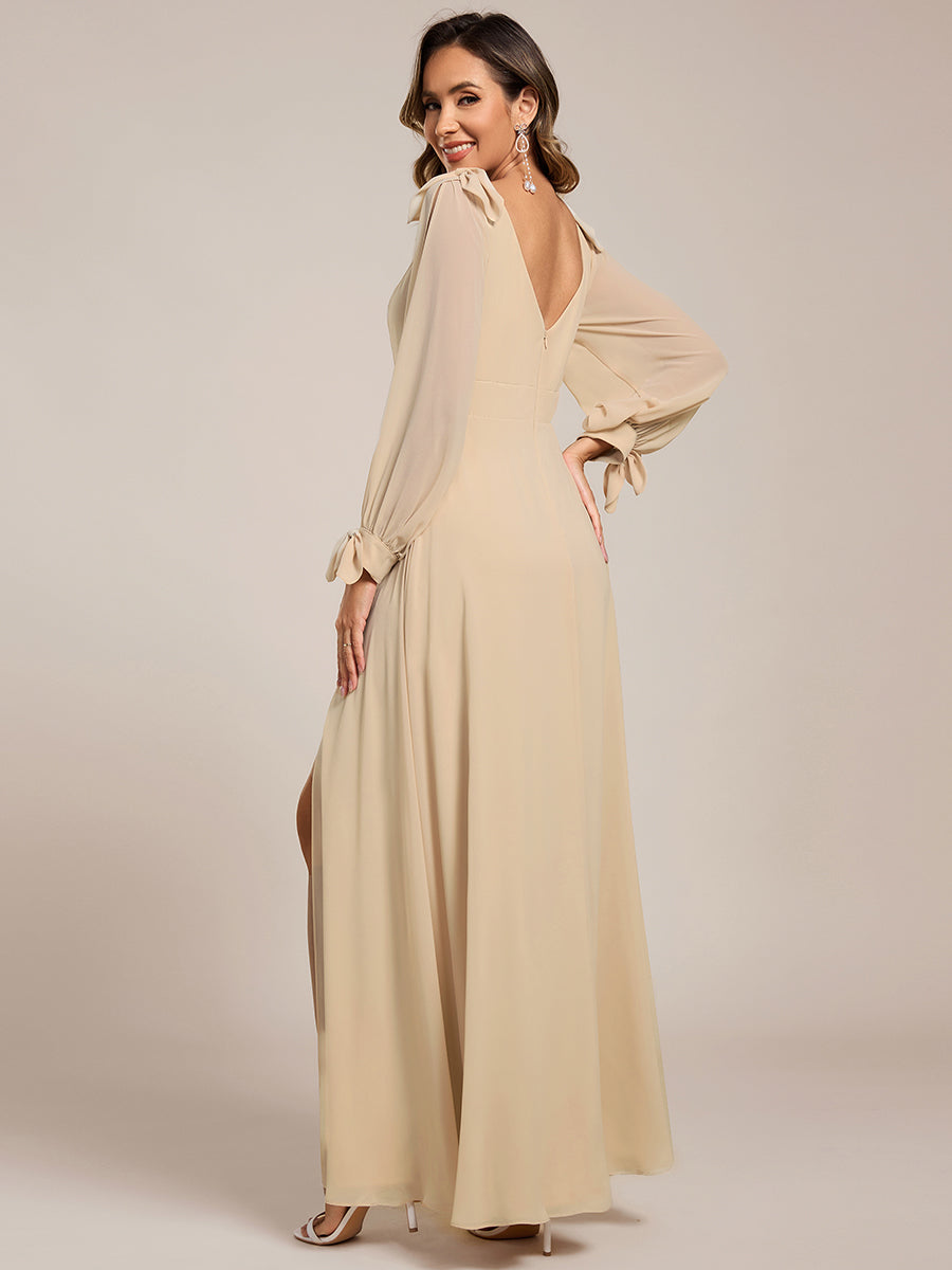 Robe de demoiselle d'honneur à manches fendues et dos nu #Couleur_Charbon
