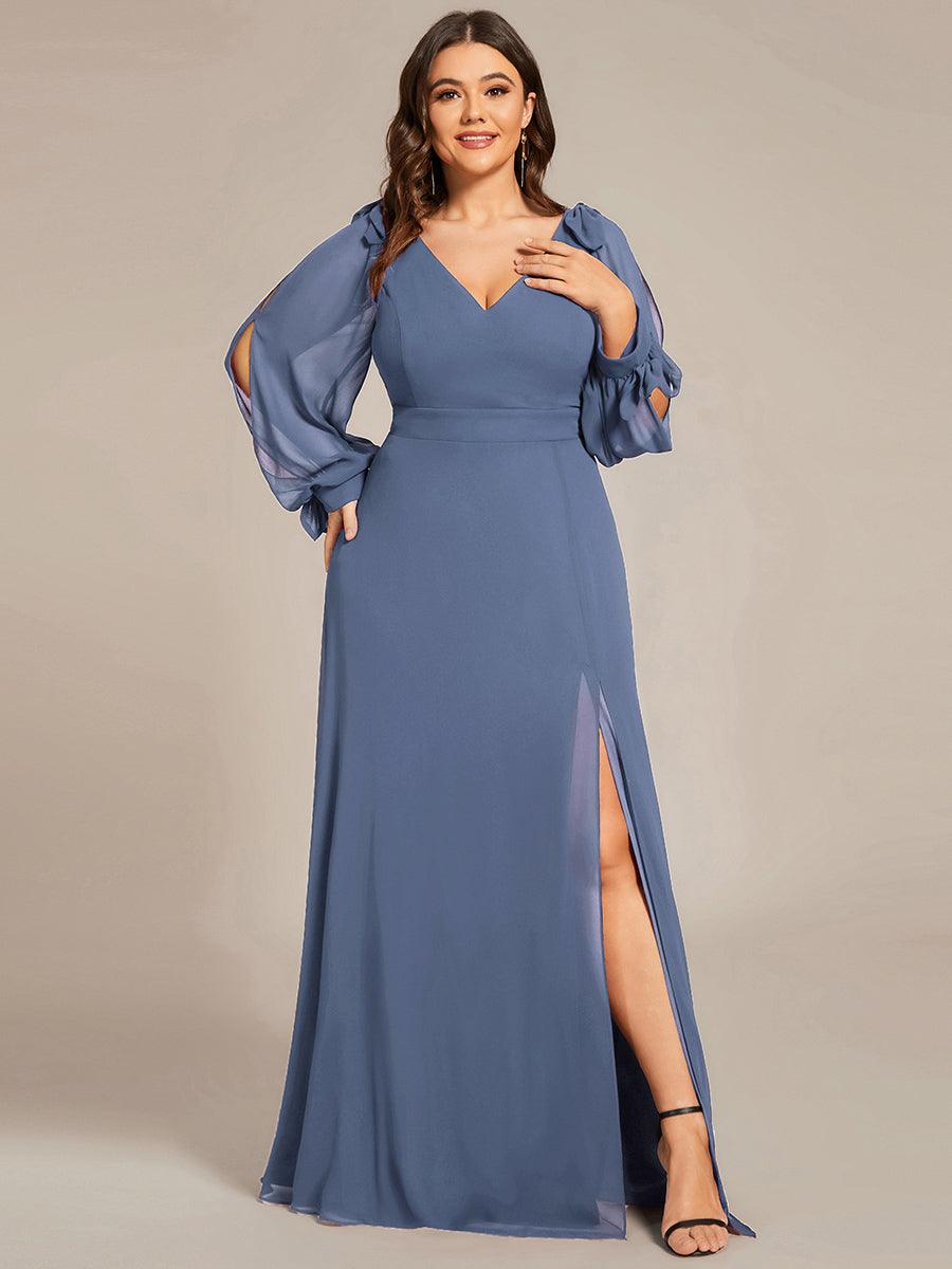 Robe invitée mariage à manches fendues et dos nu #Couleur_Marine Fume