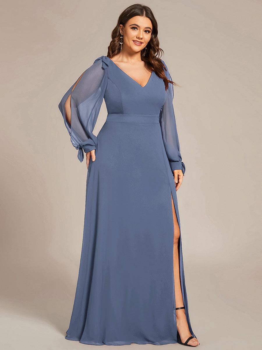 Robe invitée mariage à manches fendues et dos nu #Couleur_Marine Fume