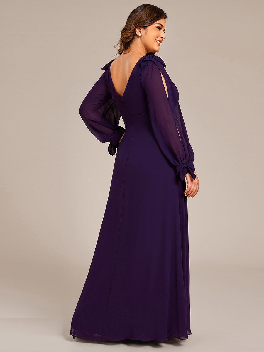 Robe invitée mariage à manches fendues et dos nu #Couleur_Violet Fonce