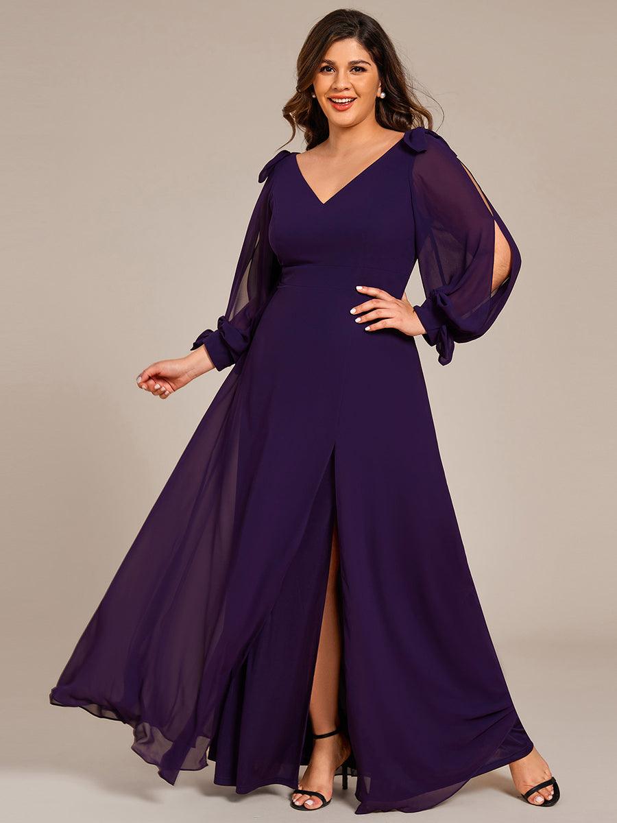 Robe invitée mariage à manches fendues et dos nu #Couleur_Violet Fonce