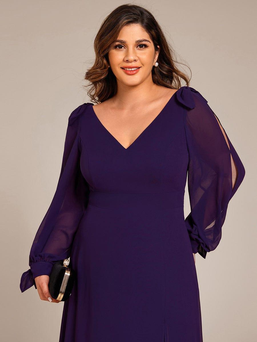 Robe invitée mariage à manches fendues et dos nu #Couleur_Violet Fonce