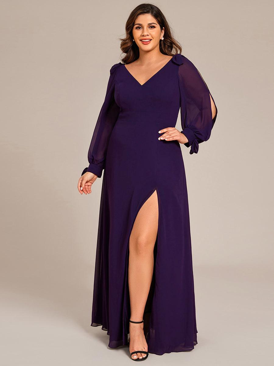 Robe invitée mariage à manches fendues et dos nu #Couleur_Violet Fonce