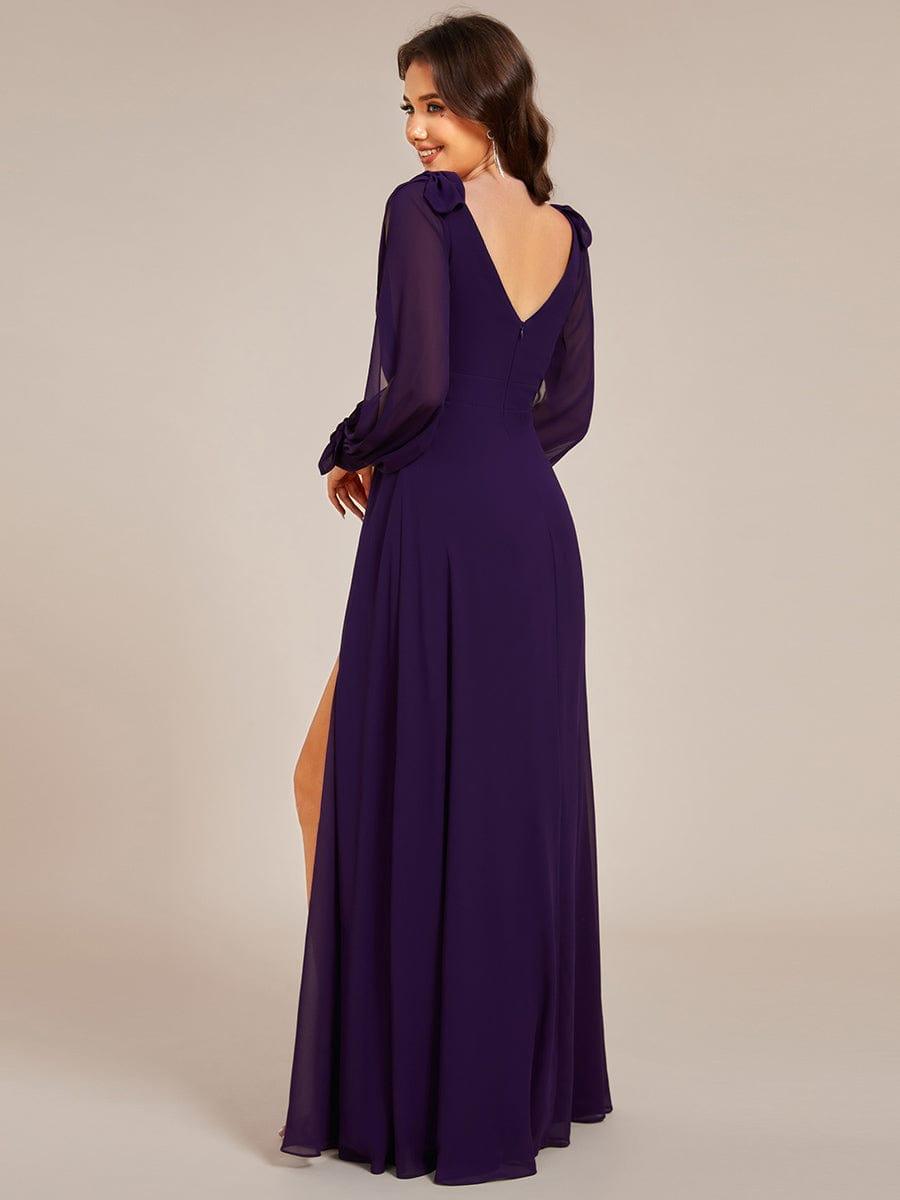 Robe invitée mariage à manches fendues et dos nu #Couleur_Violet Fonce
