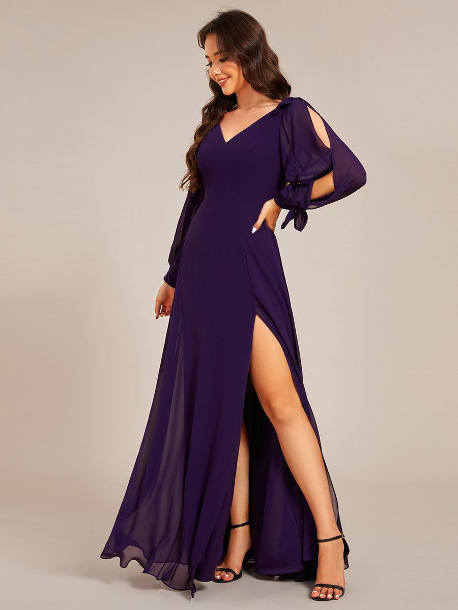 Robe invitée mariage à manches fendues et dos nu #Couleur_Violet Fonce