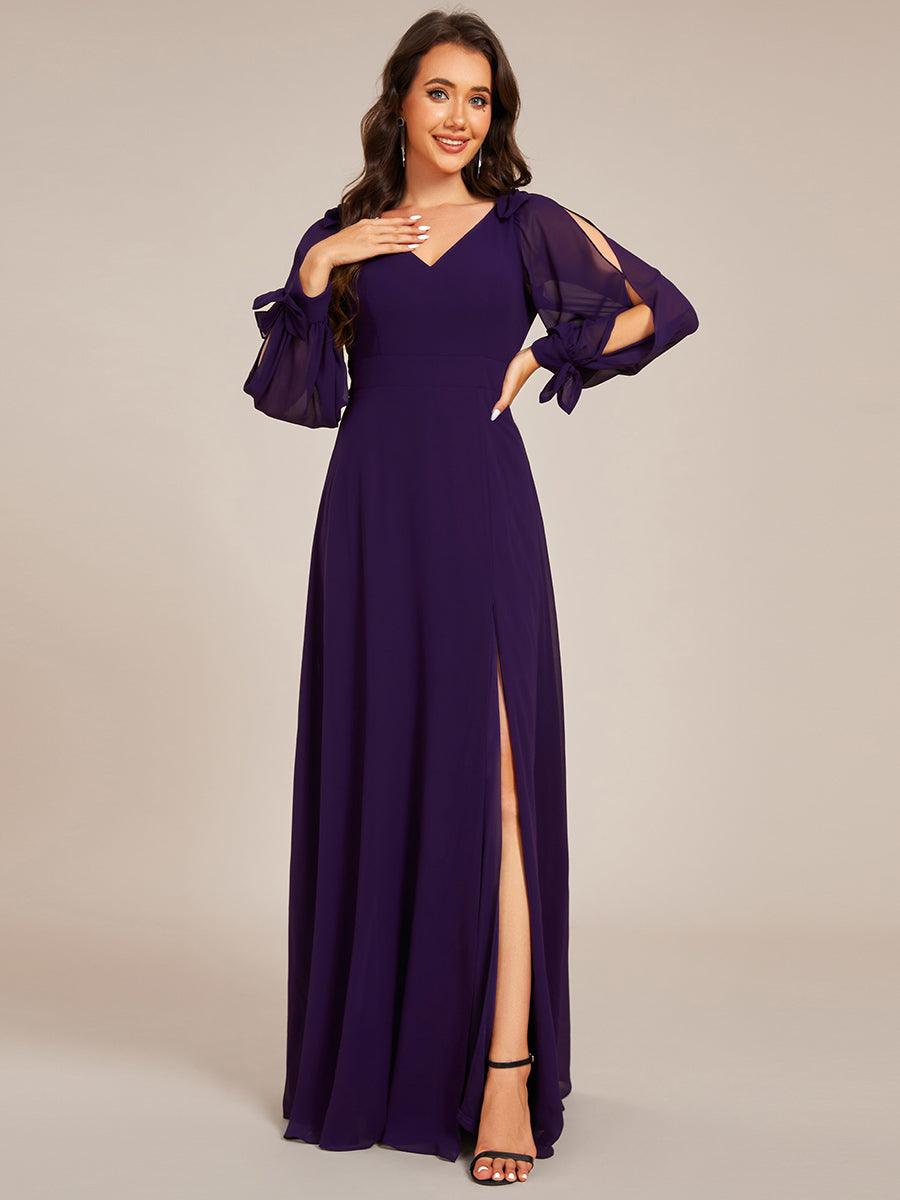 Robe invitée mariage à manches fendues et dos nu #Couleur_Violet Fonce
