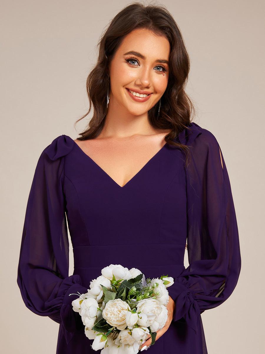 Robe invitée mariage à manches fendues et dos nu #Couleur_Violet Fonce