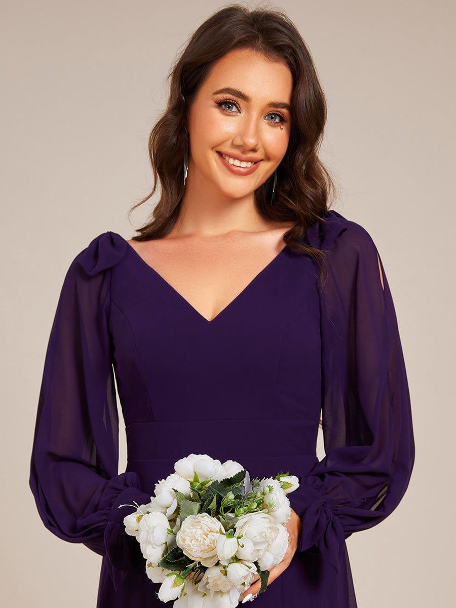 Robe invitée mariage à manches fendues et dos nu #Couleur_Violet Fonce