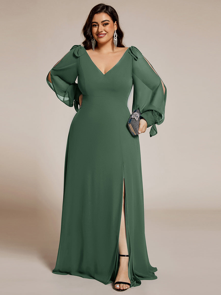 Robe de demoiselle d'honneur à manches fendues et dos nu #Couleur_Eucalyptus