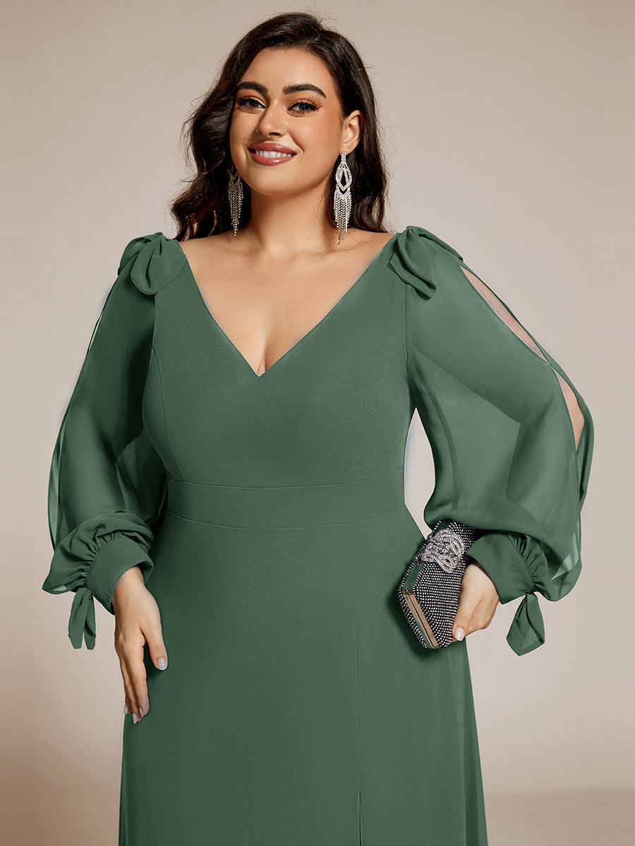 Robe de demoiselle d'honneur à manches fendues et dos nu #Couleur_Eucalyptus