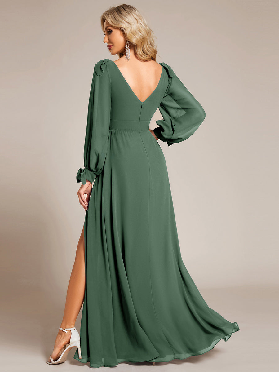 Robe de demoiselle d'honneur à manches fendues et dos nu #Couleur_Eucalyptus