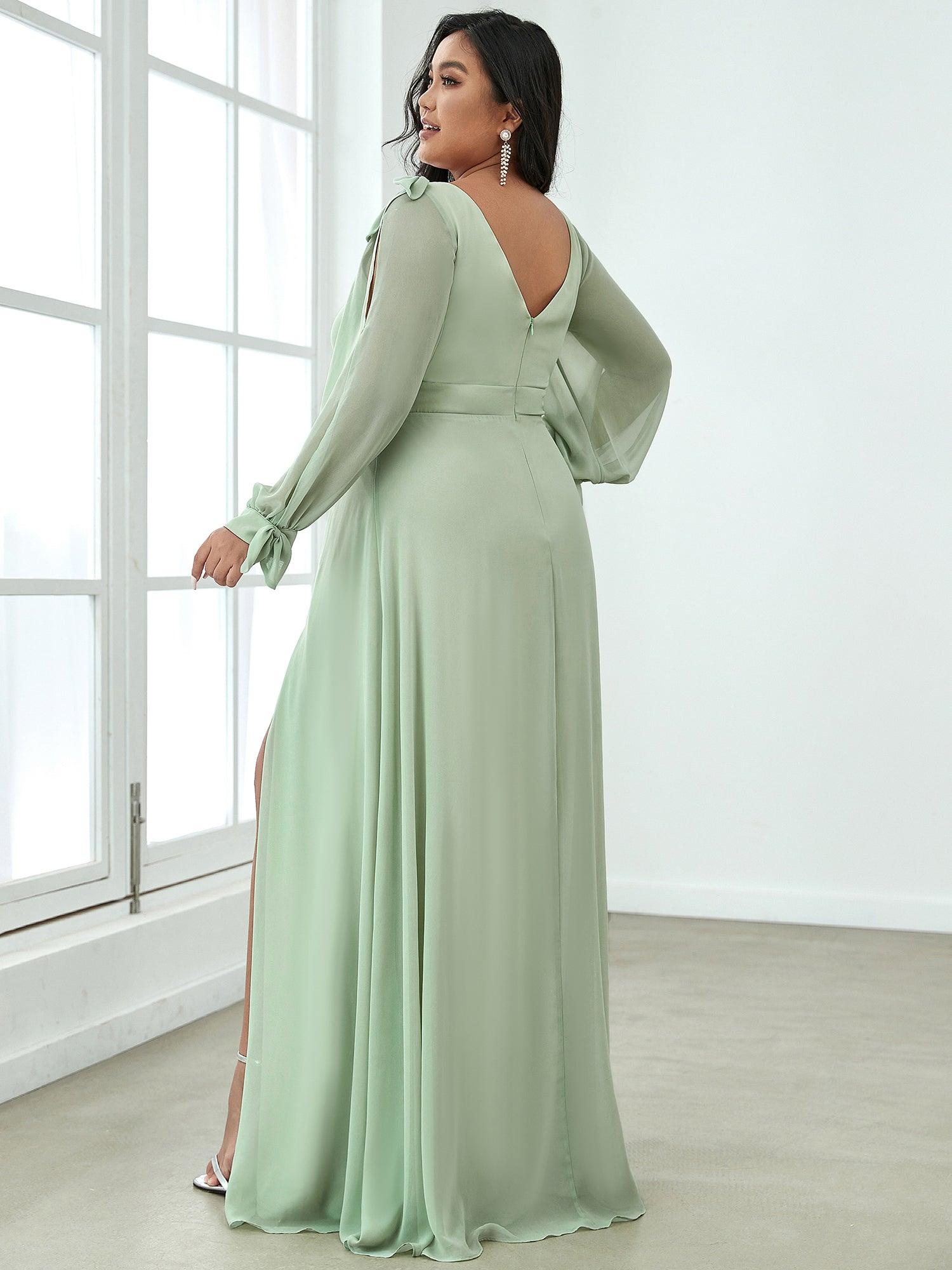Robe invitée mariage à manches fendues et dos nu #Couleur_Menthe Verte