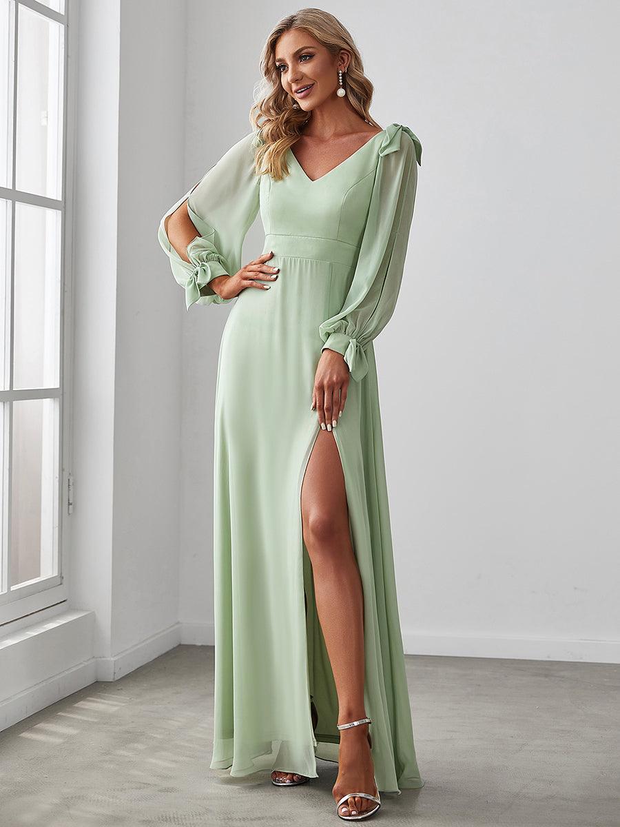 Robe invitée mariage à manches fendues et dos nu #Couleur_Menthe Verte