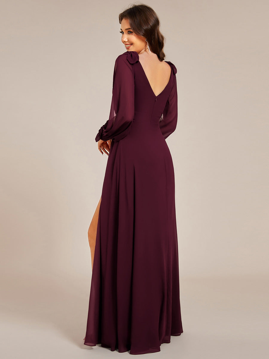 Robe de demoiselle d'honneur à manches fendues et dos nu #Couleur_Pourpre