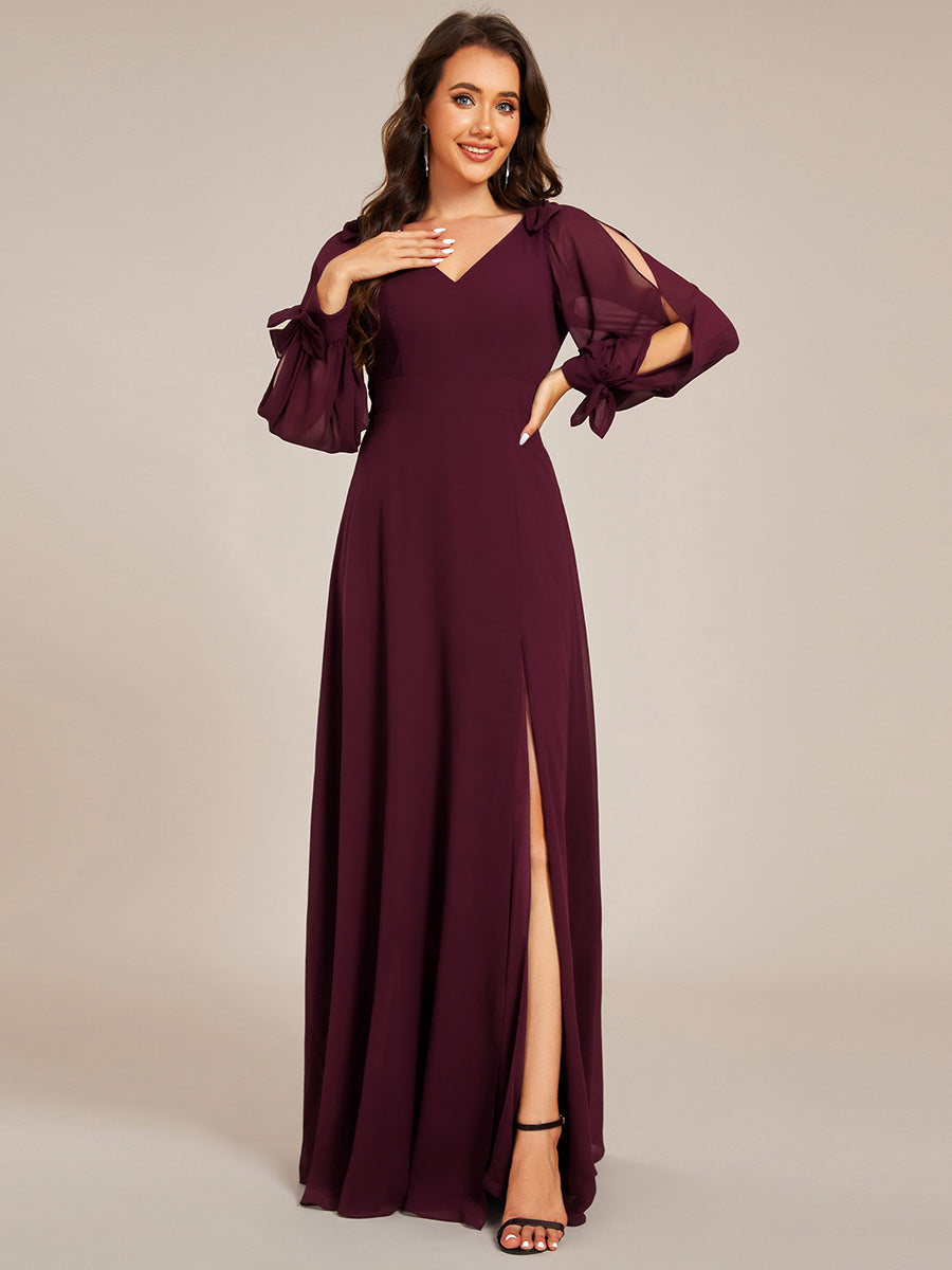 Robe de demoiselle d'honneur à manches fendues et dos nu #Couleur_Pourpre