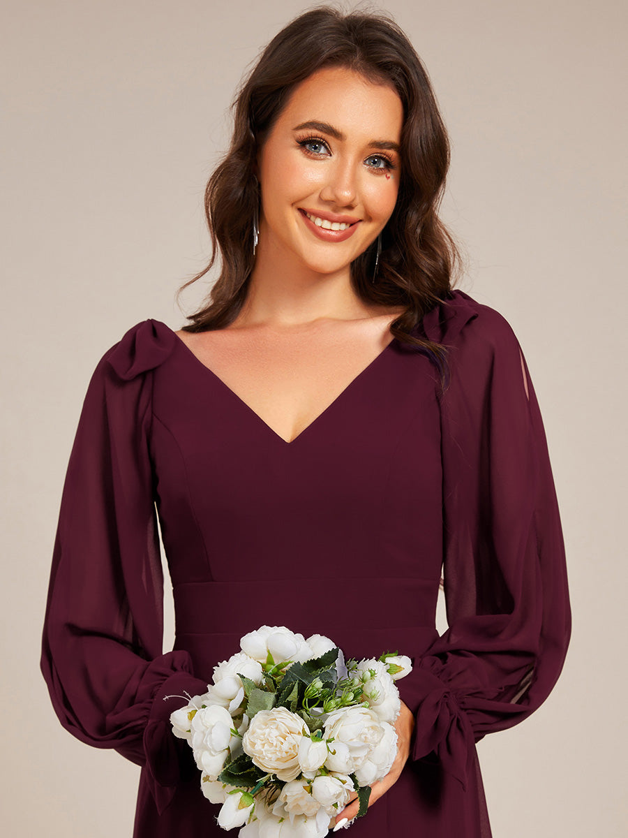 Robe de demoiselle d'honneur à manches fendues et dos nu #Couleur_Pourpre
