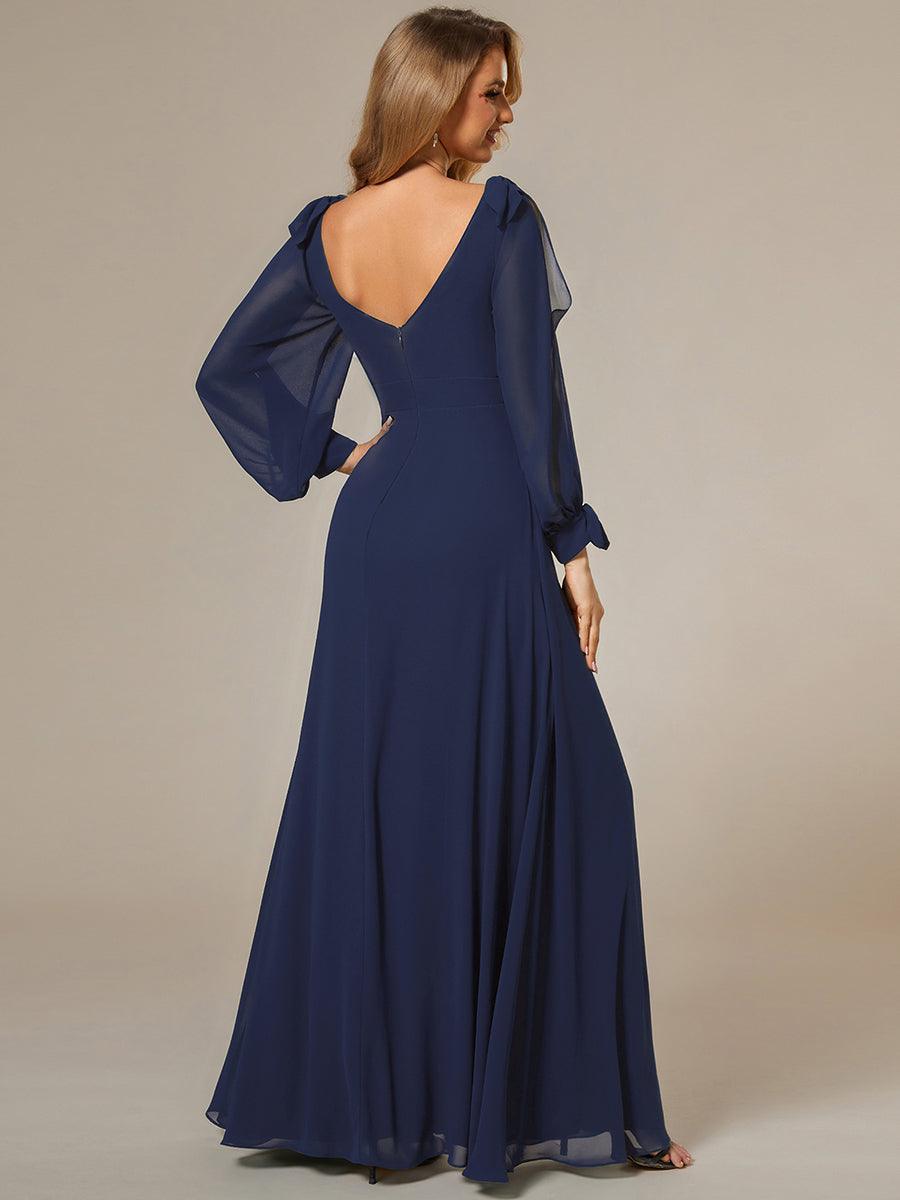 Robe invitée mariage à manches fendues et dos nu #Couleur_Bleu Marine