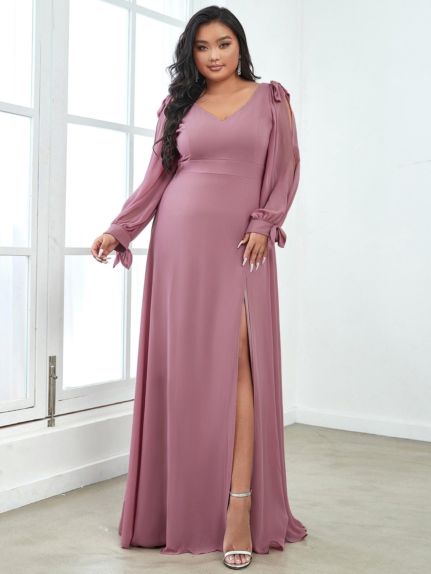 Robe invitée mariage à manches fendues et dos nu #Couleur_Orchidee