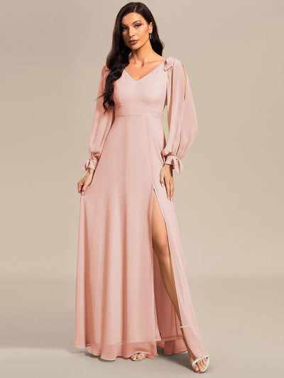 ever IVORY|Robe de demoiselle d'honneur à manches fendues et dos nu