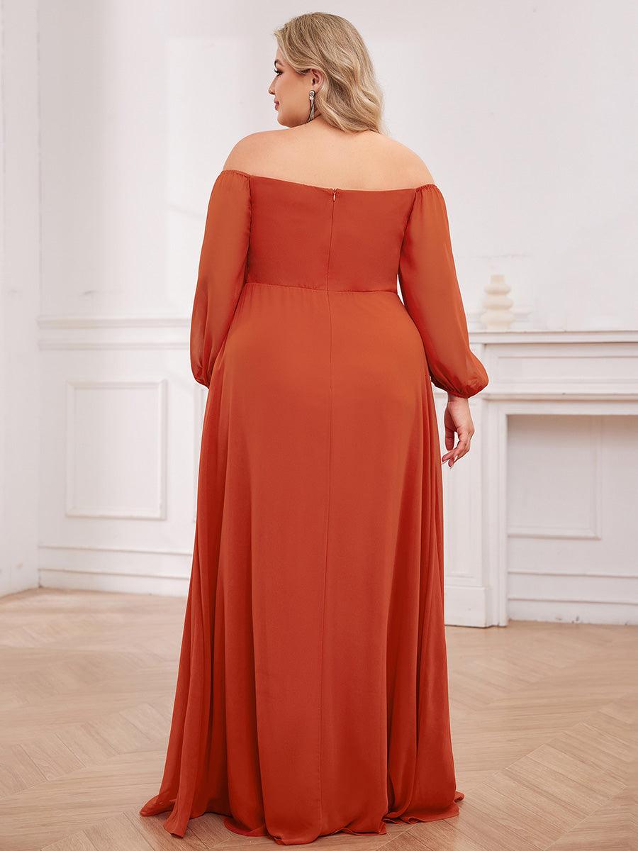 Robes de demoiselle d'honneur à manches longues en mousseline à épaules dénudées #Couleur_Burnt Orange