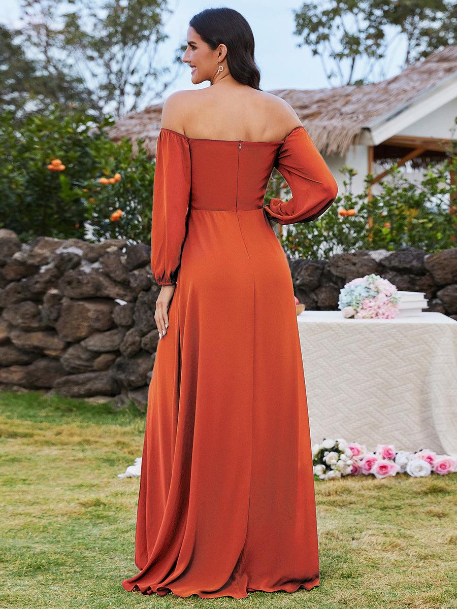Robes de demoiselle d'honneur à manches longues en mousseline à épaules dénudées #Couleur_Burnt Orange