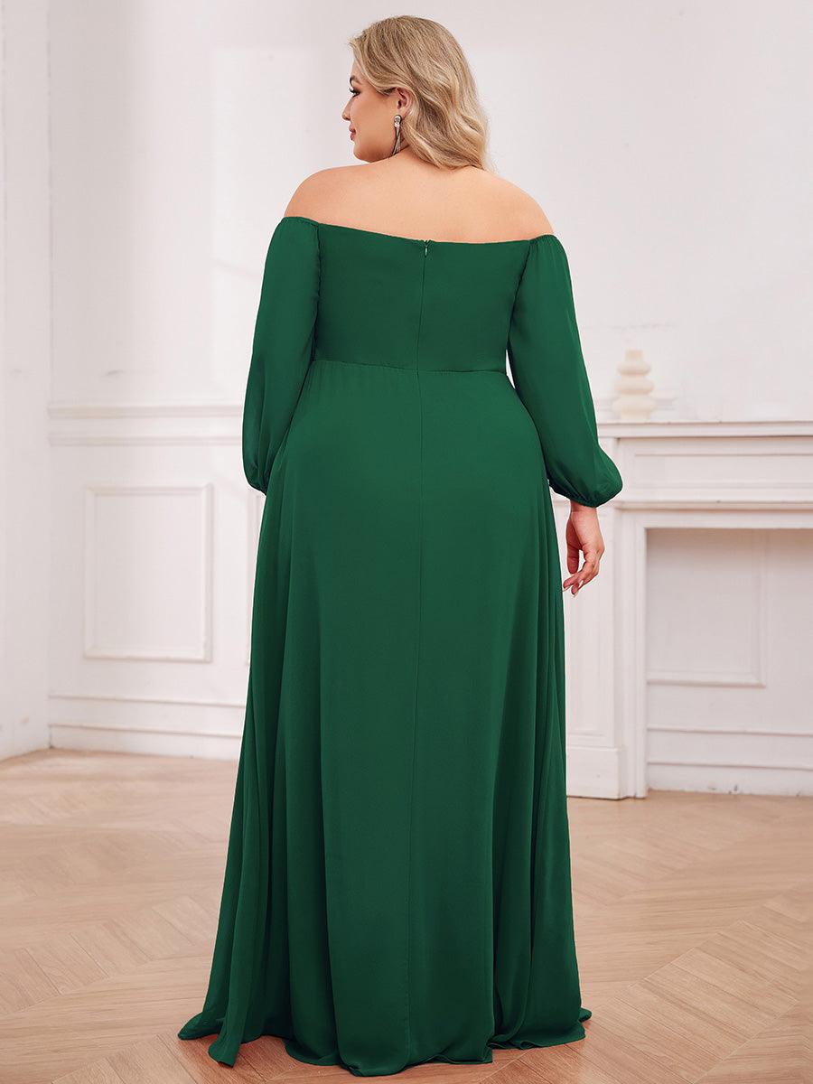 Robes de demoiselle d'honneur à manches longues en mousseline à épaules dénudées #Couleur_Vert Fonce