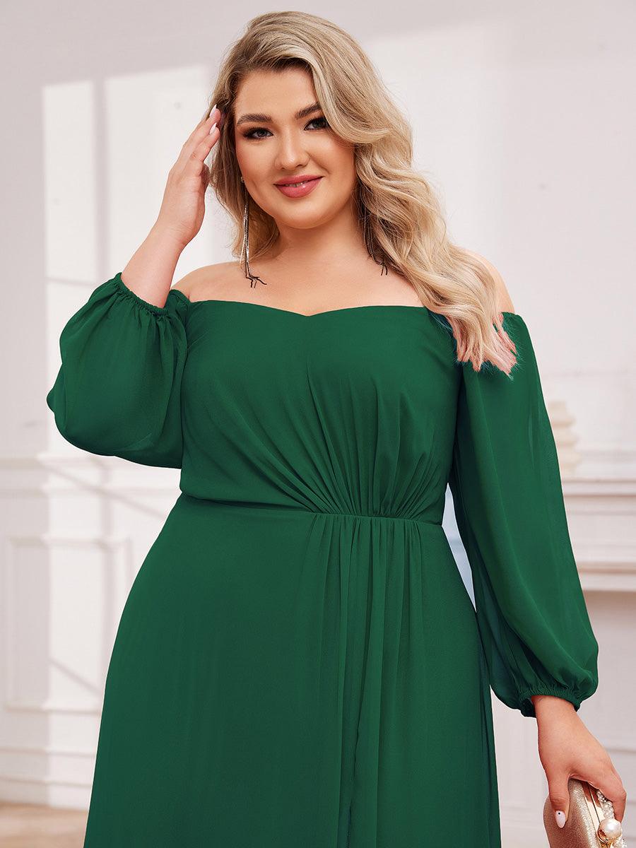 Robes de demoiselle d'honneur à manches longues en mousseline à épaules dénudées #Couleur_Vert Fonce